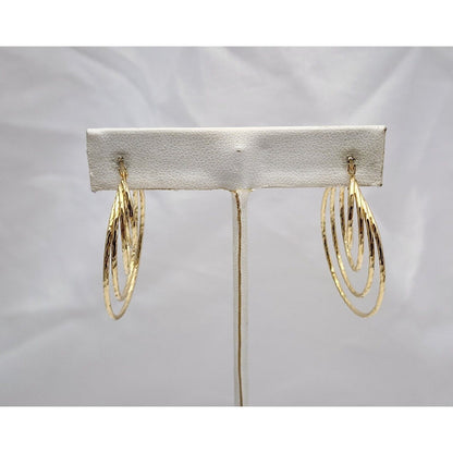 14K Yellow Gold Multi Layered Hoop Earrings