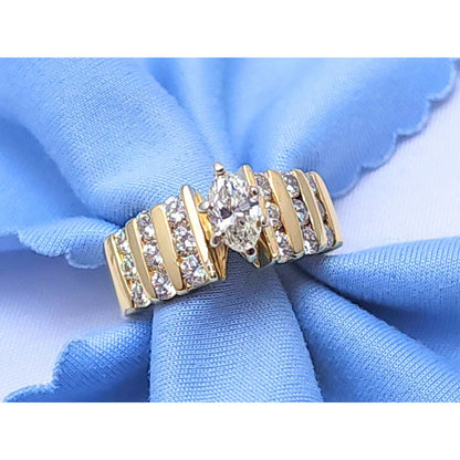 14K Yellow Gold Marquise Diamond Engagement Ring