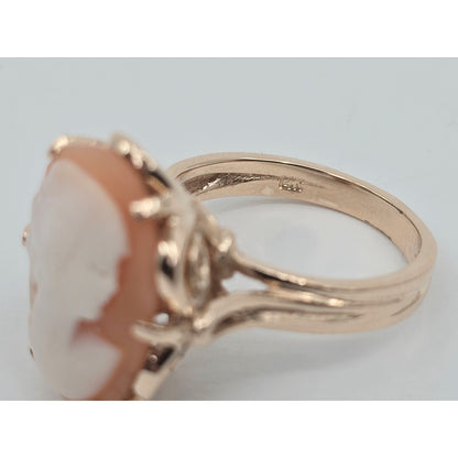 Vintage 14K Yellow Gold Oval Cameo Filigree Ring