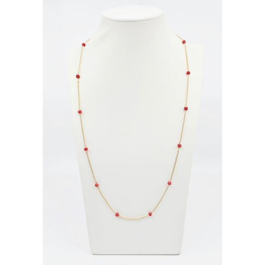 14K Yellow Gold Red Coral Custom Link Chain Necklace
