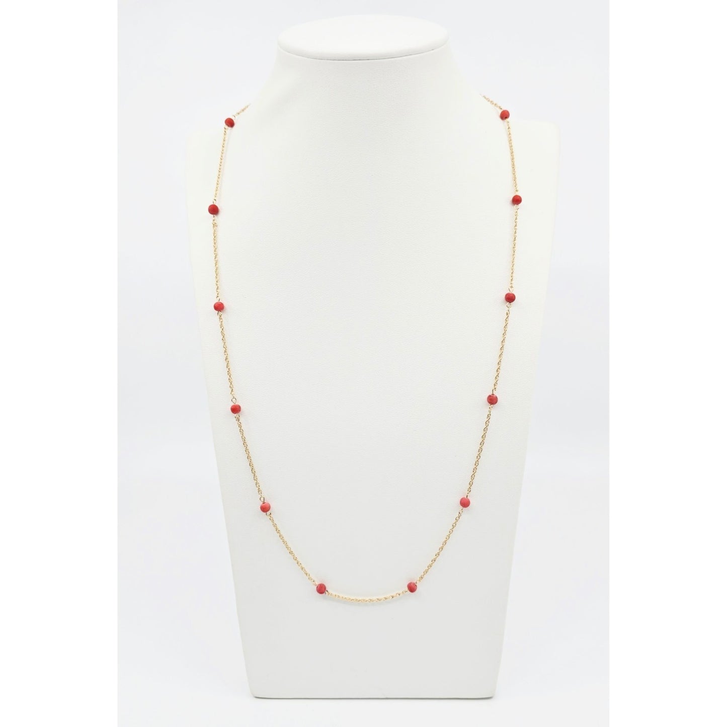 14K Yellow Gold Red Coral Custom Link Chain Necklace