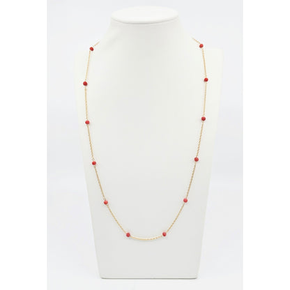 14K Yellow Gold Red Coral Custom Link Chain Necklace