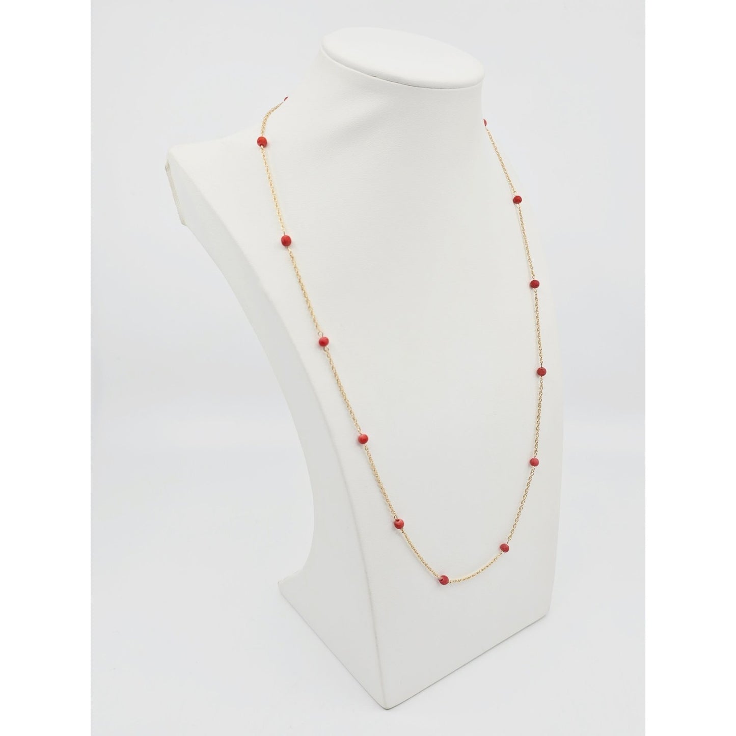 14K Yellow Gold Red Coral Custom Link Chain Necklace