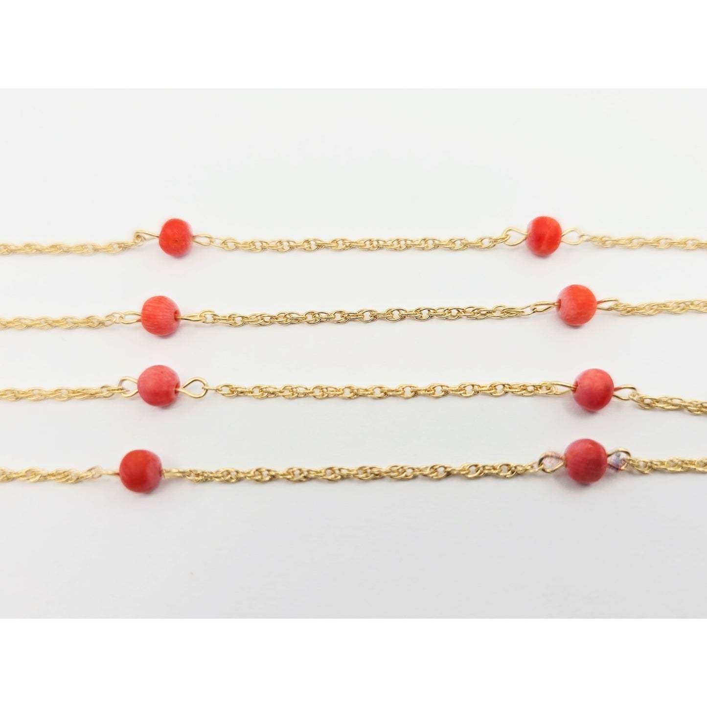 14K Yellow Gold Red Coral Custom Link Chain Necklace