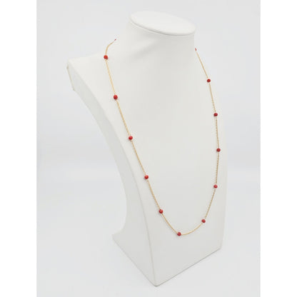 14K Yellow Gold Red Coral Custom Link Chain Necklace