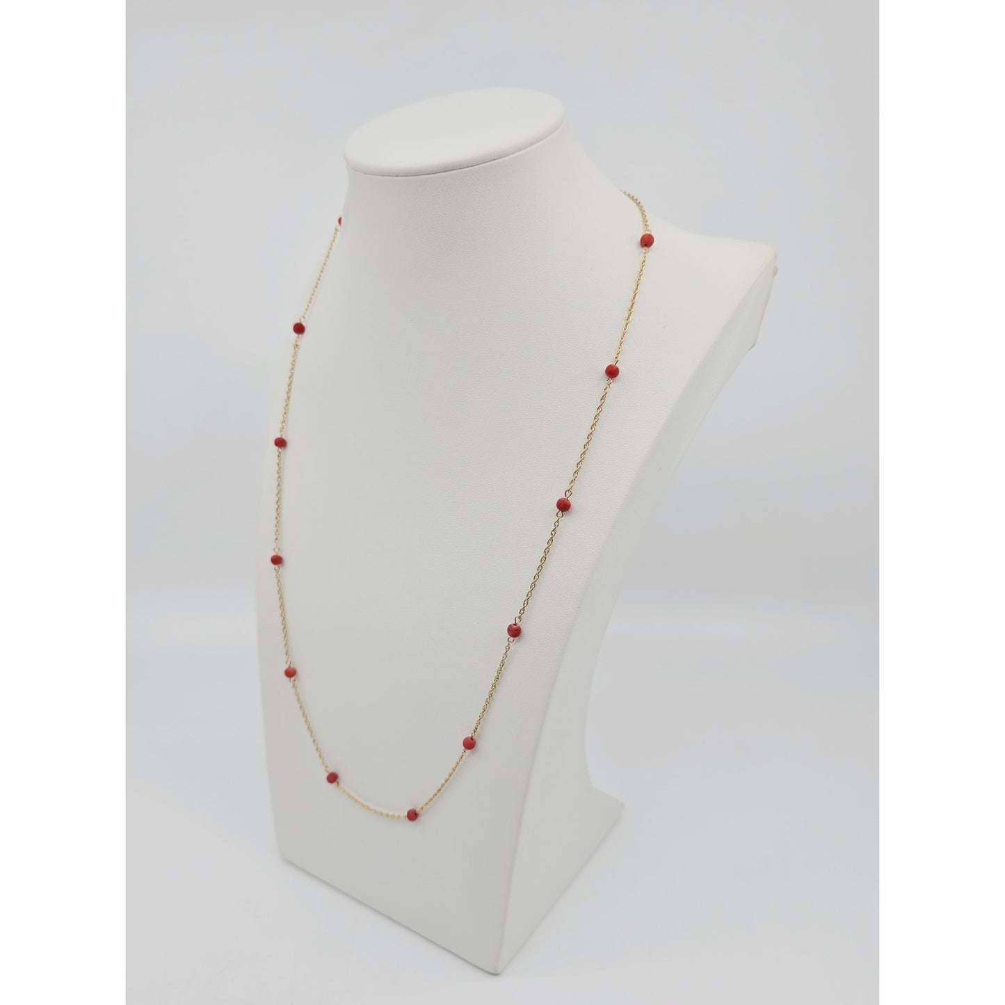 14K Yellow Gold Red Coral Custom Link Chain Necklace