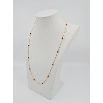 14K Yellow Gold Red Coral Custom Link Chain Necklace