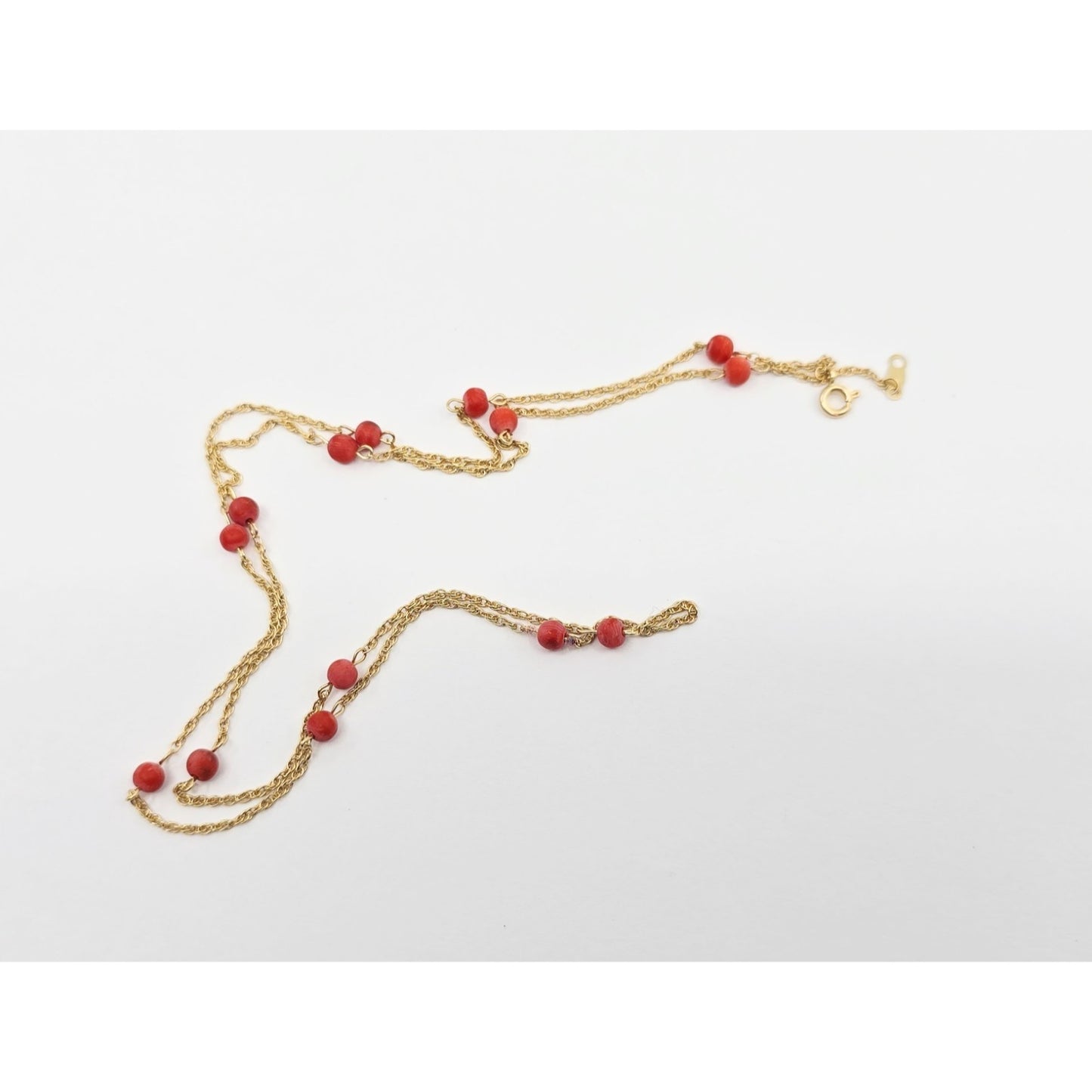 14K Yellow Gold Red Coral Custom Link Chain Necklace