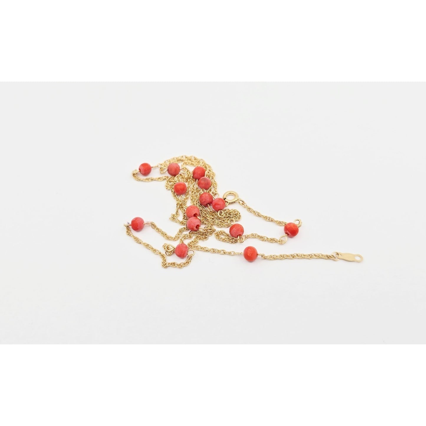 14K Yellow Gold Red Coral Custom Link Chain Necklace