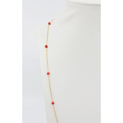 14K Yellow Gold Red Coral Custom Link Chain Necklace