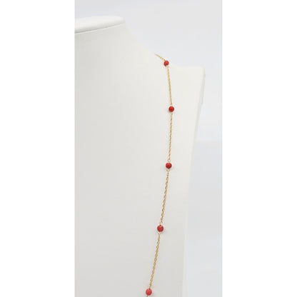14K Yellow Gold Red Coral Custom Link Chain Necklace