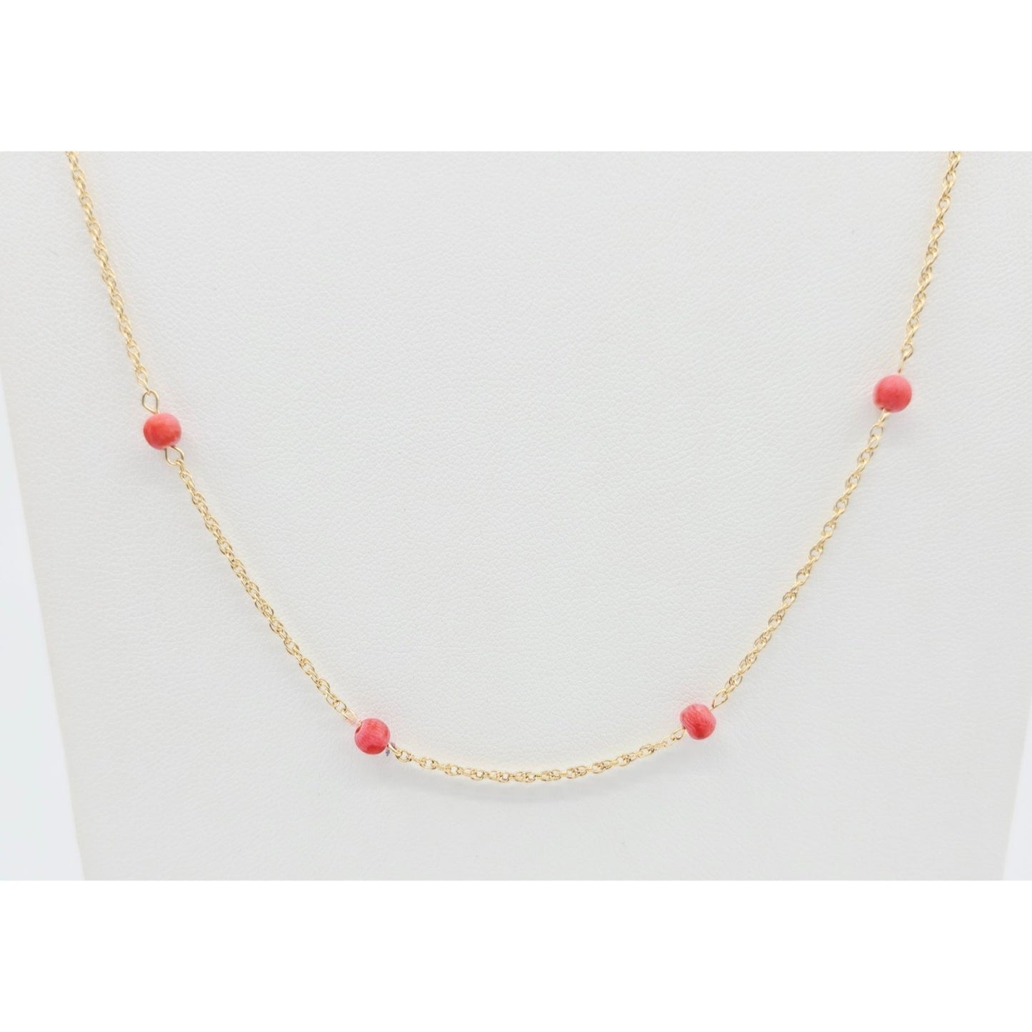 14K Yellow Gold Red Coral Custom Link Chain Necklace