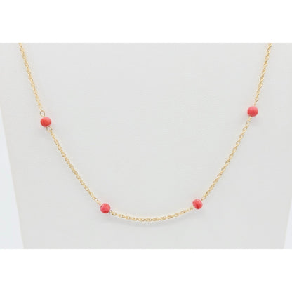 14K Yellow Gold Red Coral Custom Link Chain Necklace