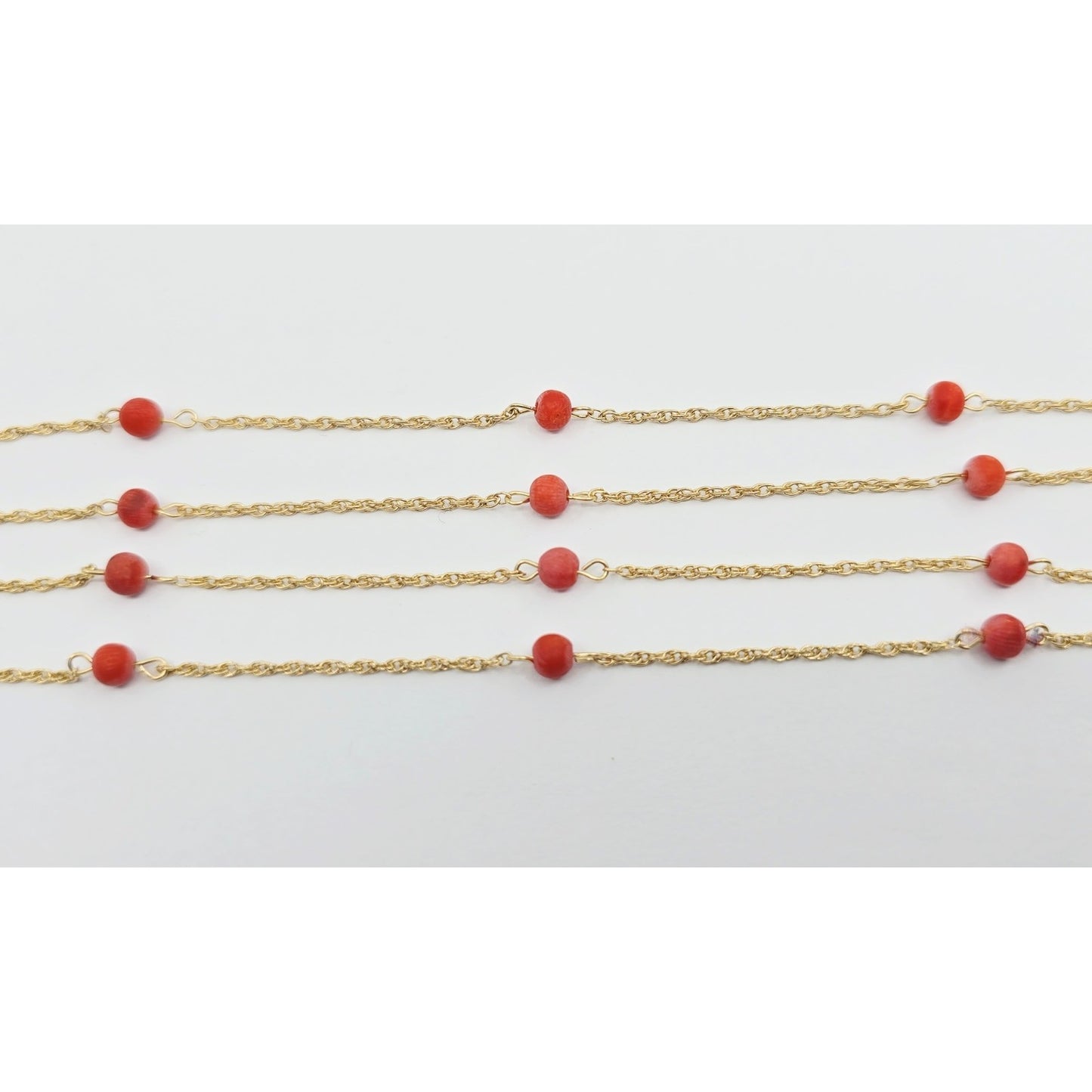 14K Yellow Gold Red Coral Custom Link Chain Necklace