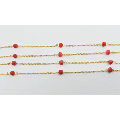 14K Yellow Gold Red Coral Custom Link Chain Necklace