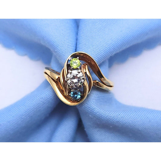 14K Yellow Gold Diamond, Topaz & Peridot Ring