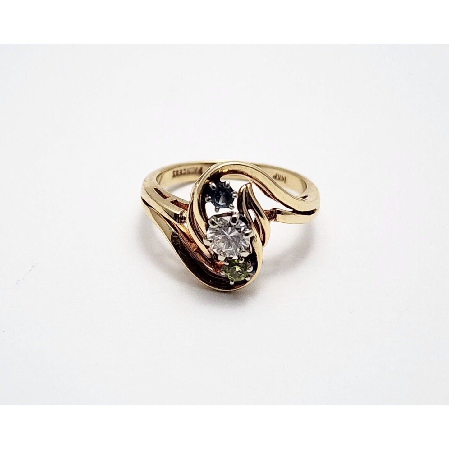 14K Yellow Gold Diamond, Topaz & Peridot Ring