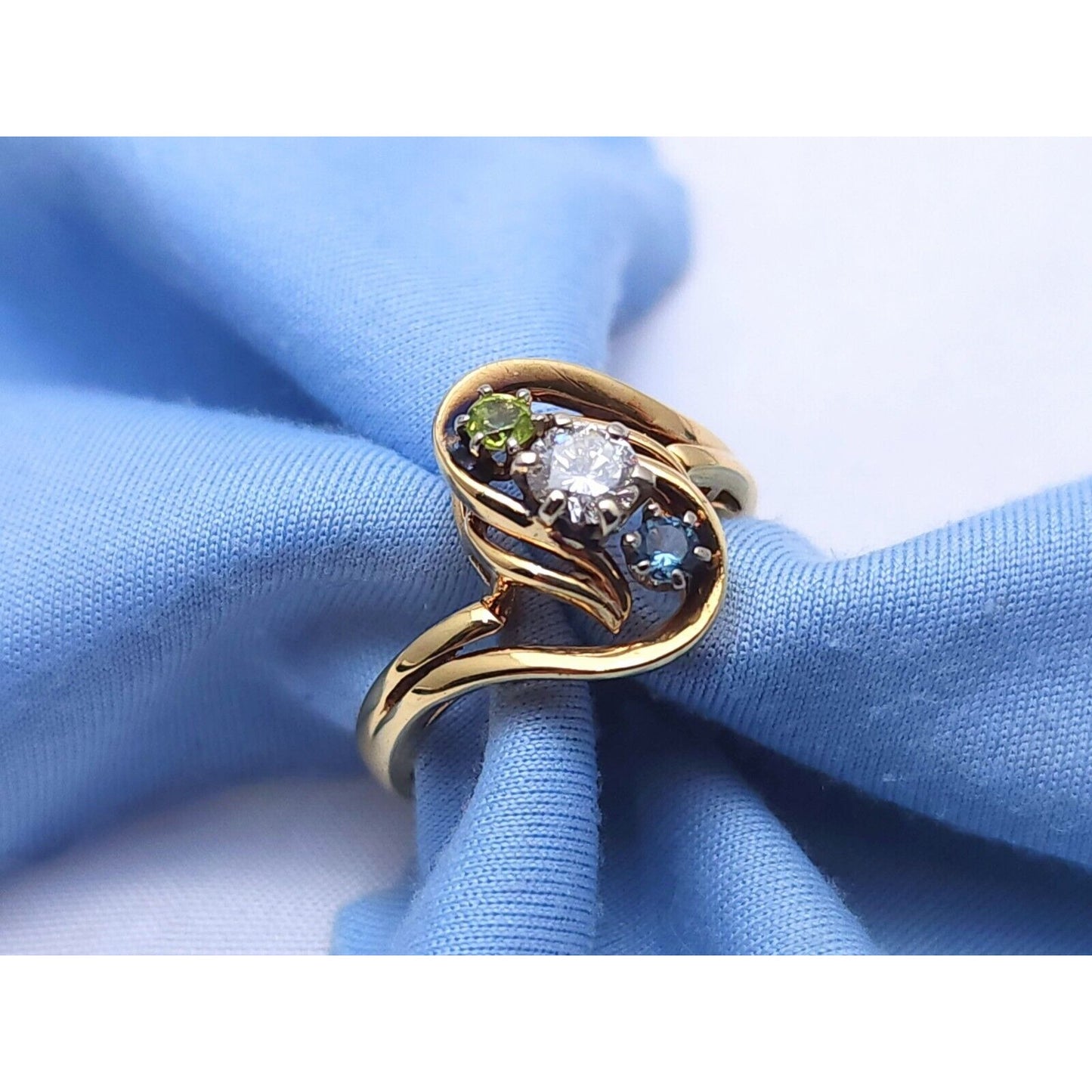 14K Yellow Gold Diamond, Topaz & Peridot Ring