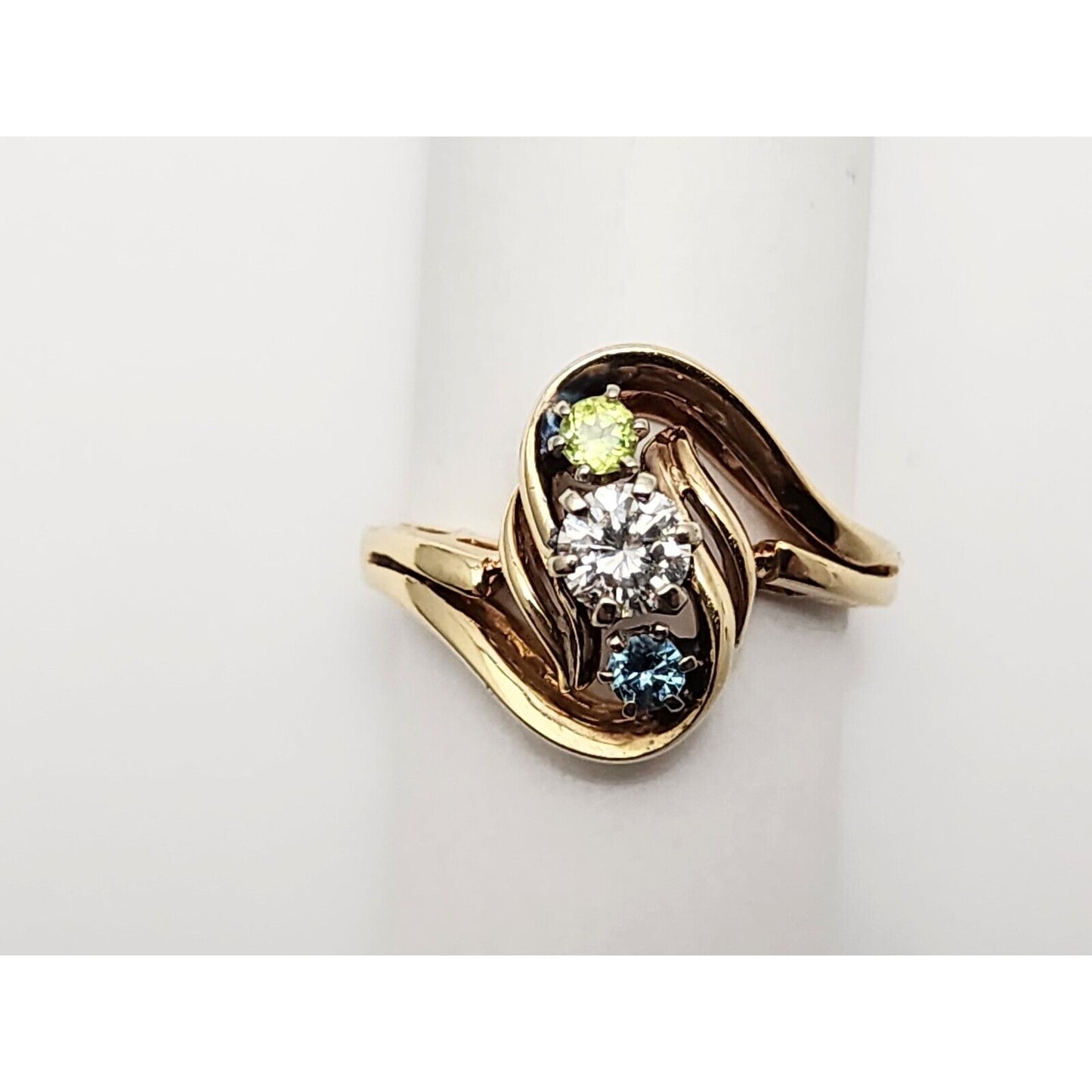 14K Yellow Gold Diamond, Topaz & Peridot Ring