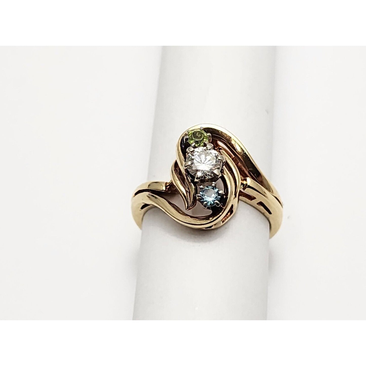 14K Yellow Gold Diamond, Topaz & Peridot Ring