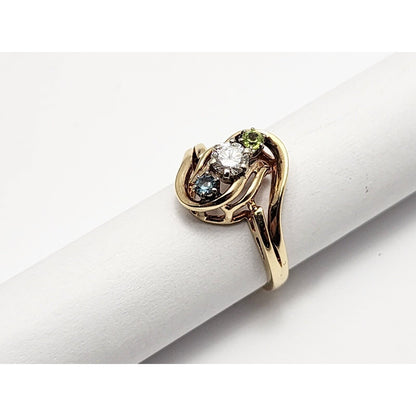 14K Yellow Gold Diamond, Topaz & Peridot Ring