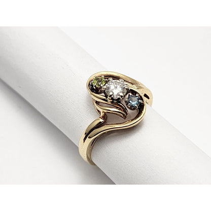 14K Yellow Gold Diamond, Topaz & Peridot Ring