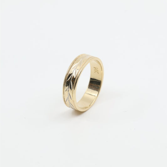 14K Yellow Gold Diamond Cut Wheat Pattern Wedding Band Ring