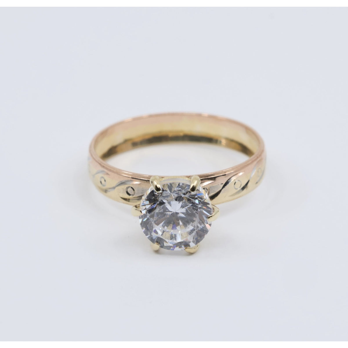 14K Yellow Gold Ladies Solitaire CZ Engagement Ring