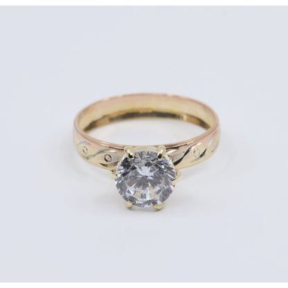 14K Yellow Gold Ladies Solitaire CZ Engagement Ring