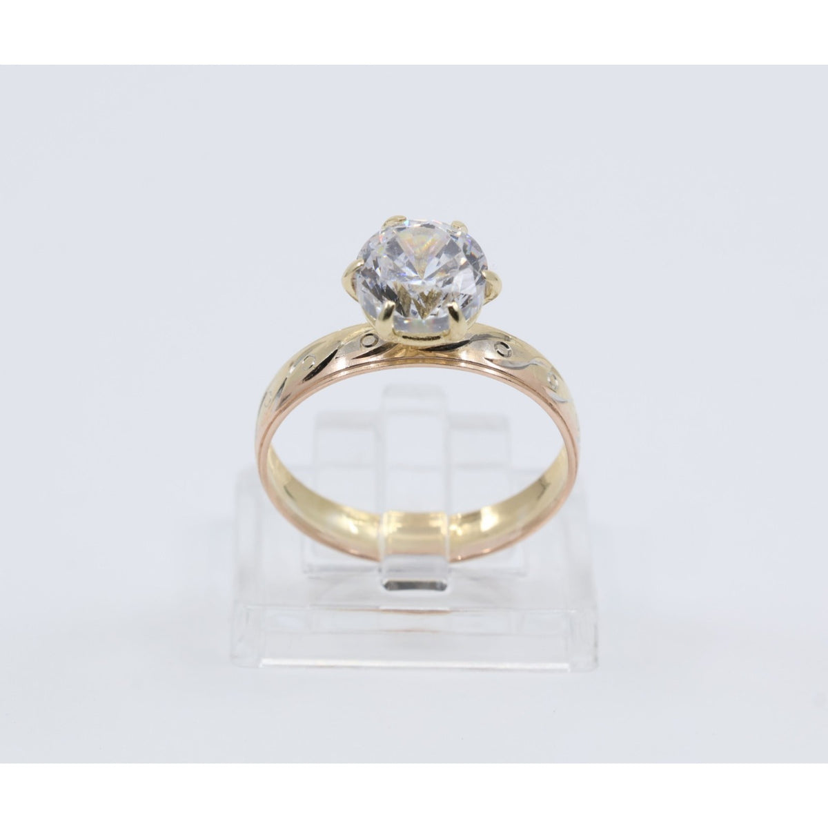 14K Yellow Gold Ladies Solitaire CZ Engagement Ring