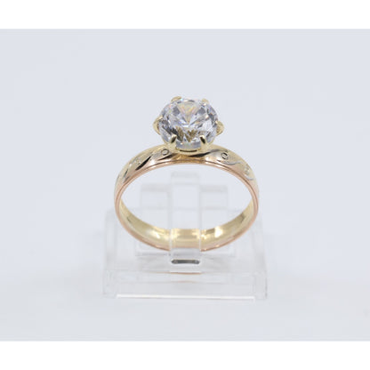 14K Yellow Gold Ladies Solitaire CZ Engagement Ring