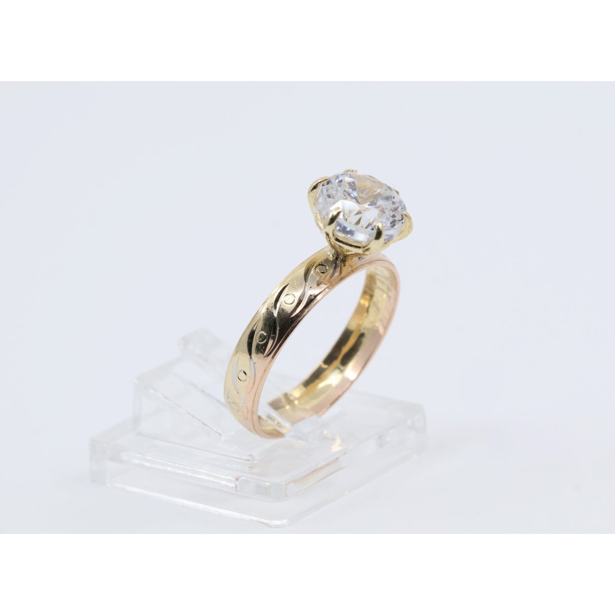 14K Yellow Gold Ladies Solitaire CZ Engagement Ring