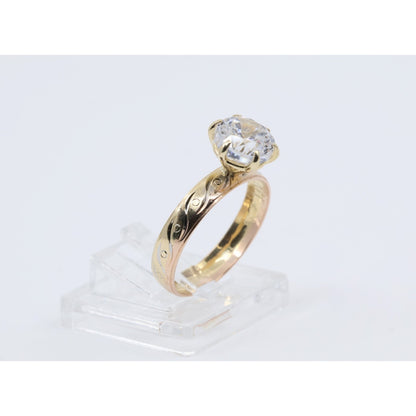14K Yellow Gold Ladies Solitaire CZ Engagement Ring