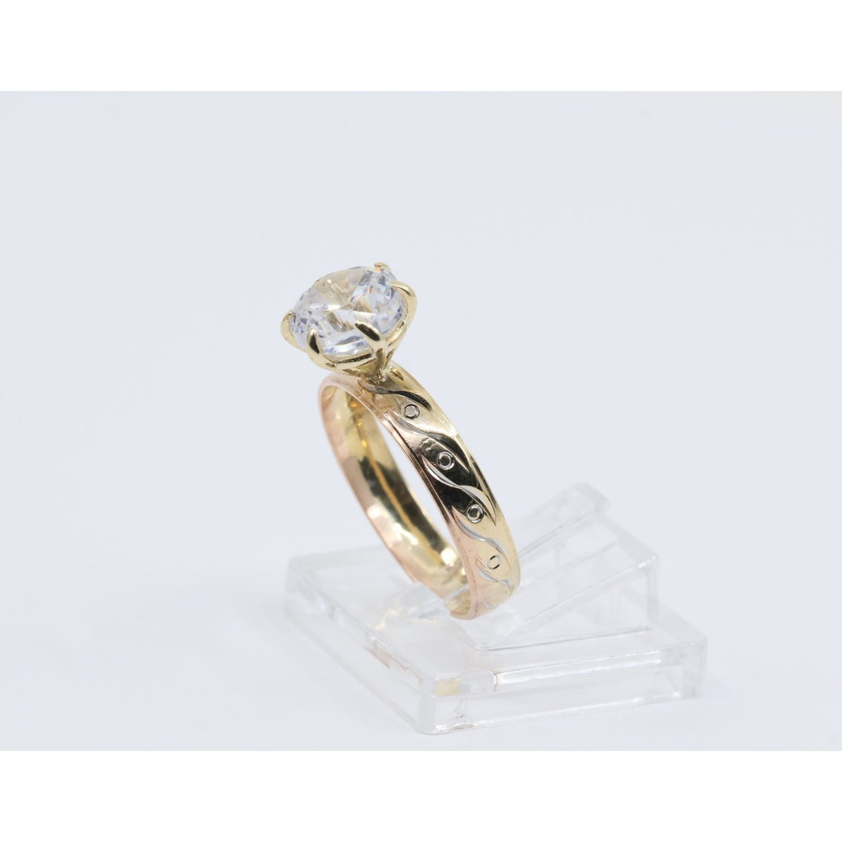 14K Yellow Gold Ladies Solitaire CZ Engagement Ring