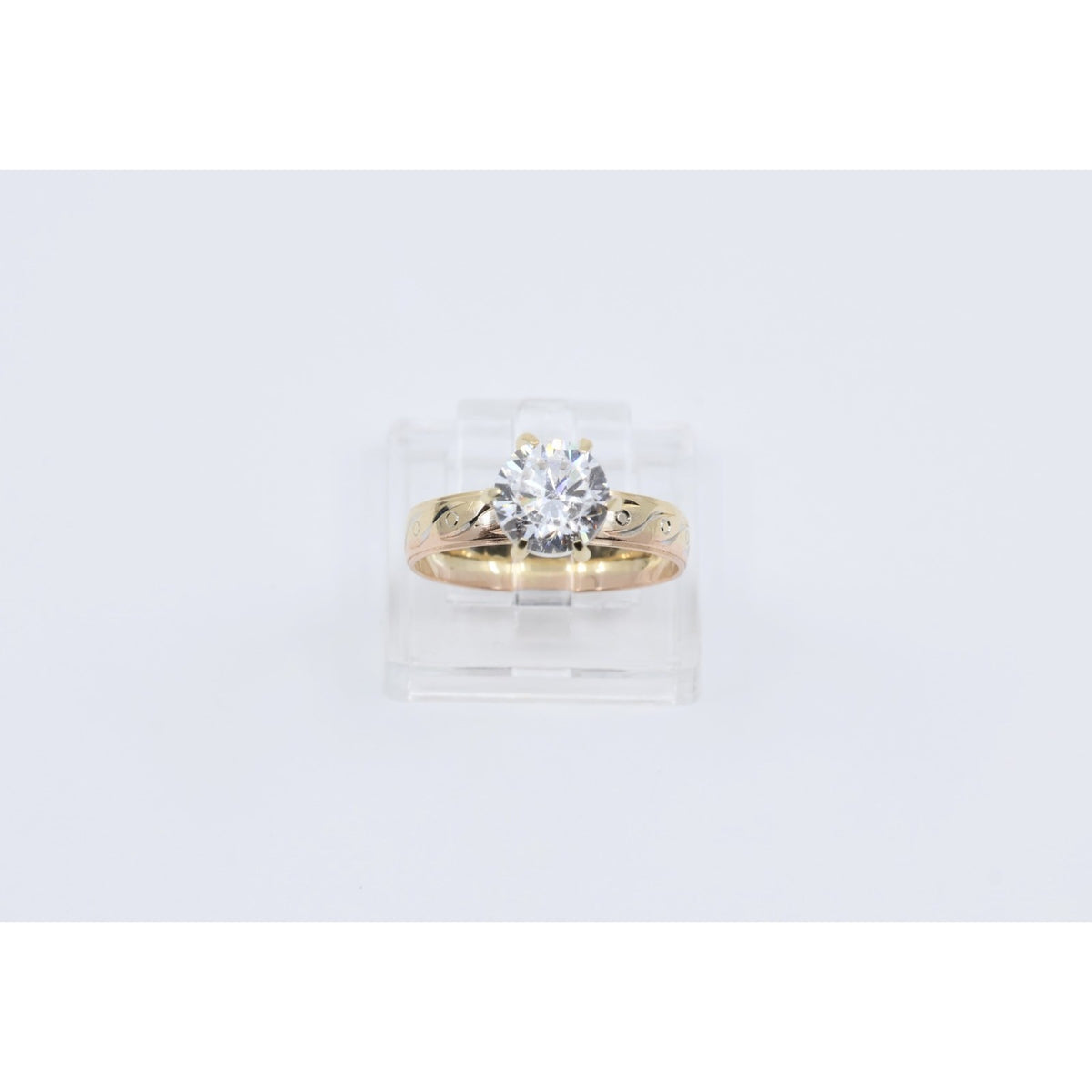 14K Yellow Gold Ladies Solitaire CZ Engagement Ring