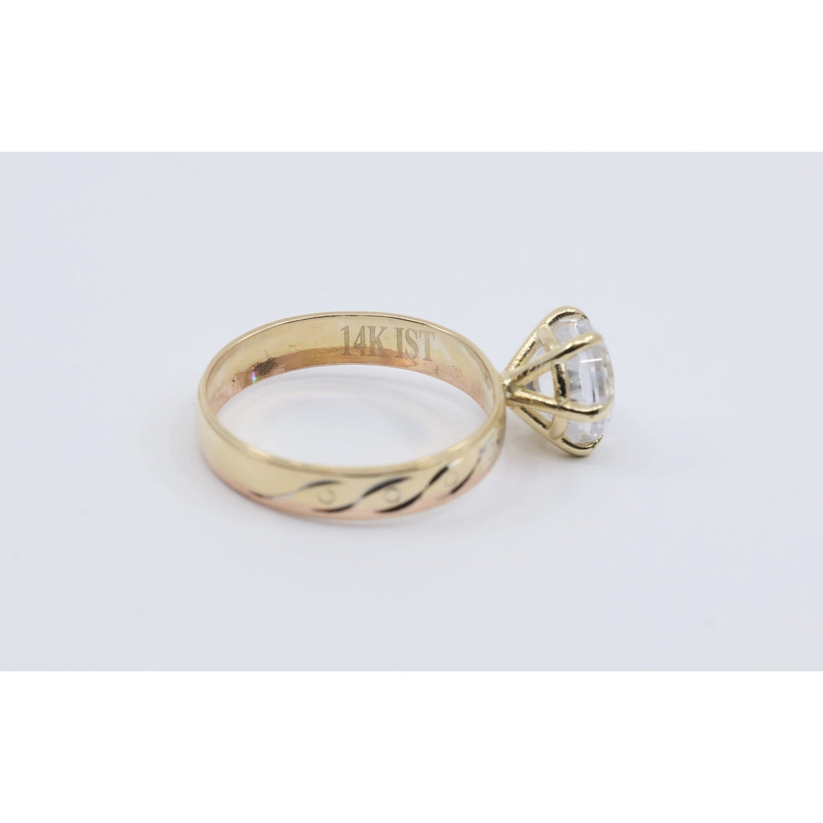 14K Yellow Gold Ladies Solitaire CZ Engagement Ring
