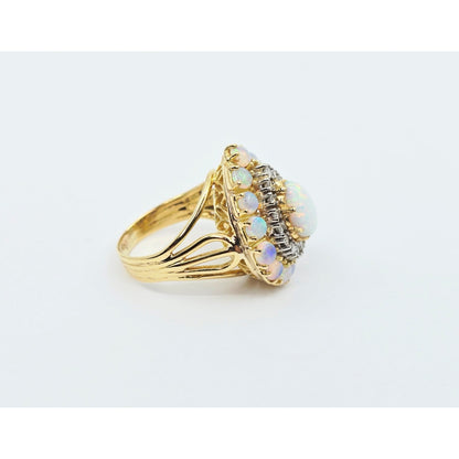 Vintage 18K Yellow Gold Opal & Diamond Ring