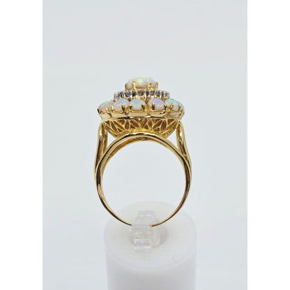 Vintage 18K Yellow Gold Opal & Diamond Ring