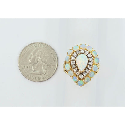 Vintage 18K Yellow Gold Opal & Diamond Ring