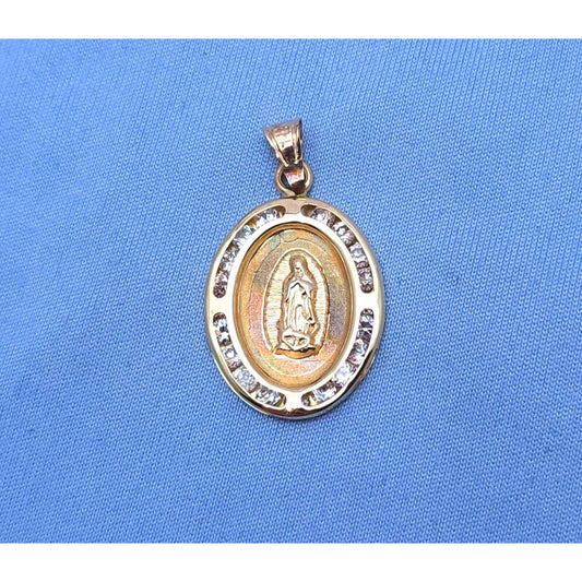 14K Tri Tone Multi Color Gold Religious Saint Mary Guadalupe Charm Pendant