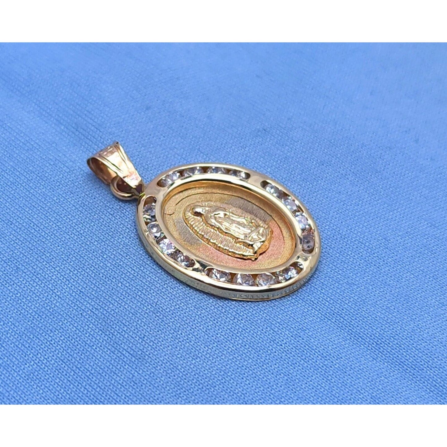 14K Tri Tone Multi Color Gold Religious Saint Mary Guadalupe Charm Pendant