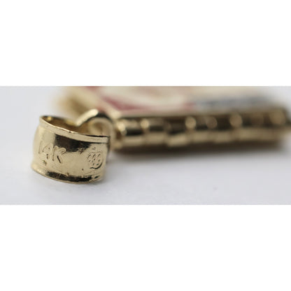 14K Yellow Gold Religious Russian Orthodox Enamel Holy Bible Book Pendant Charm