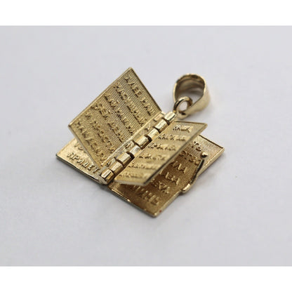 14K Yellow Gold Religious Russian Orthodox Enamel Holy Bible Book Pendant Charm