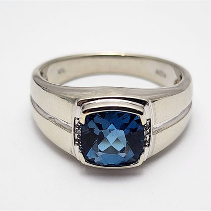 10K White Gold London Blue Topaz & Diamond Gemstone Ring