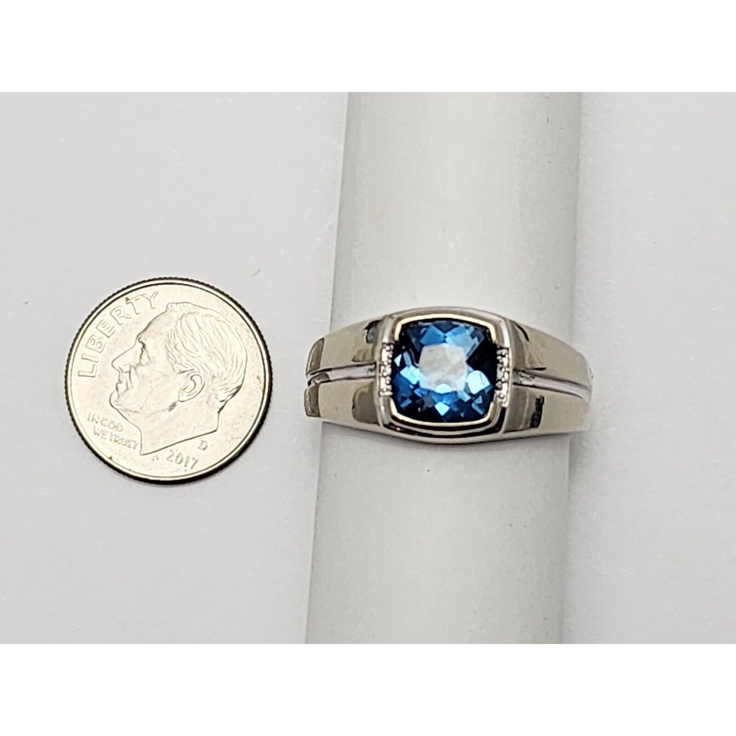 10K White Gold London Blue Topaz & Diamond Gemstone Ring