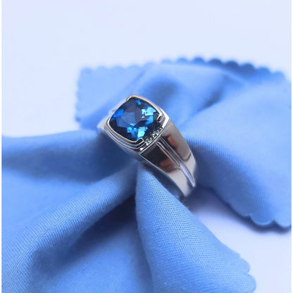 10K White Gold London Blue Topaz & Diamond Gemstone Ring