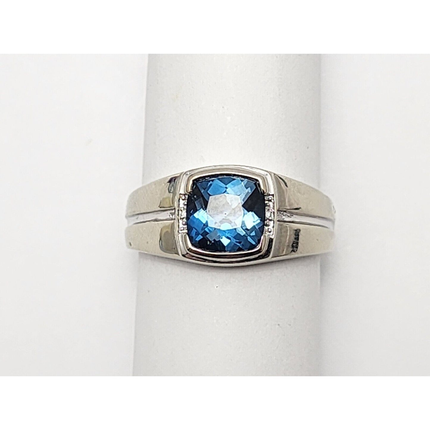 10K White Gold London Blue Topaz & Diamond Gemstone Ring