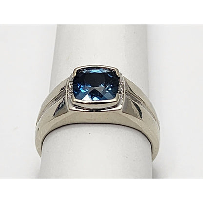 10K White Gold London Blue Topaz & Diamond Gemstone Ring