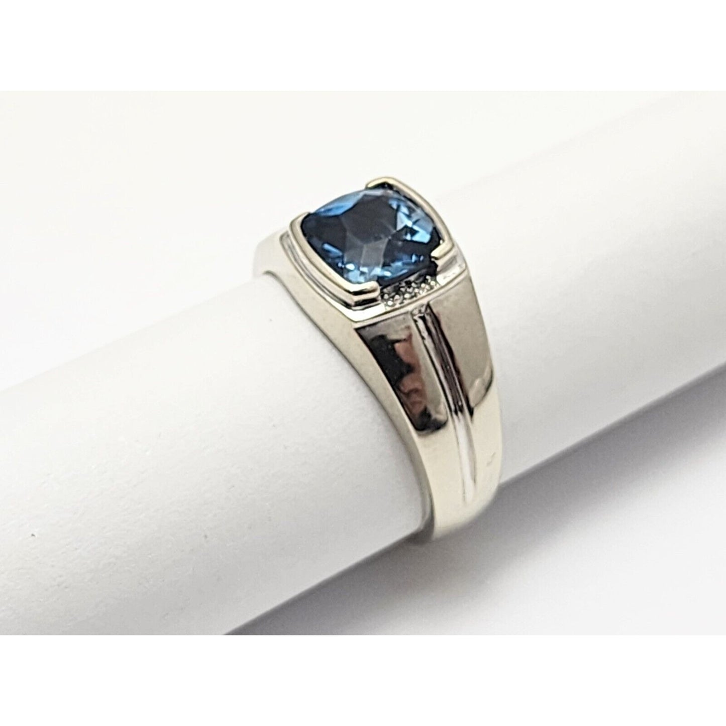 10K White Gold London Blue Topaz & Diamond Gemstone Ring