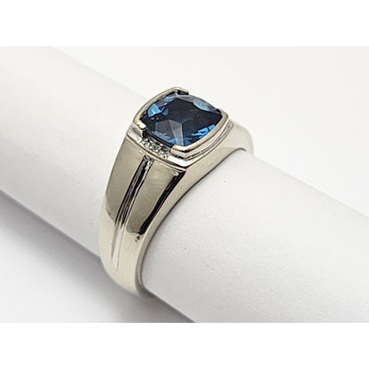 10K White Gold London Blue Topaz & Diamond Gemstone Ring